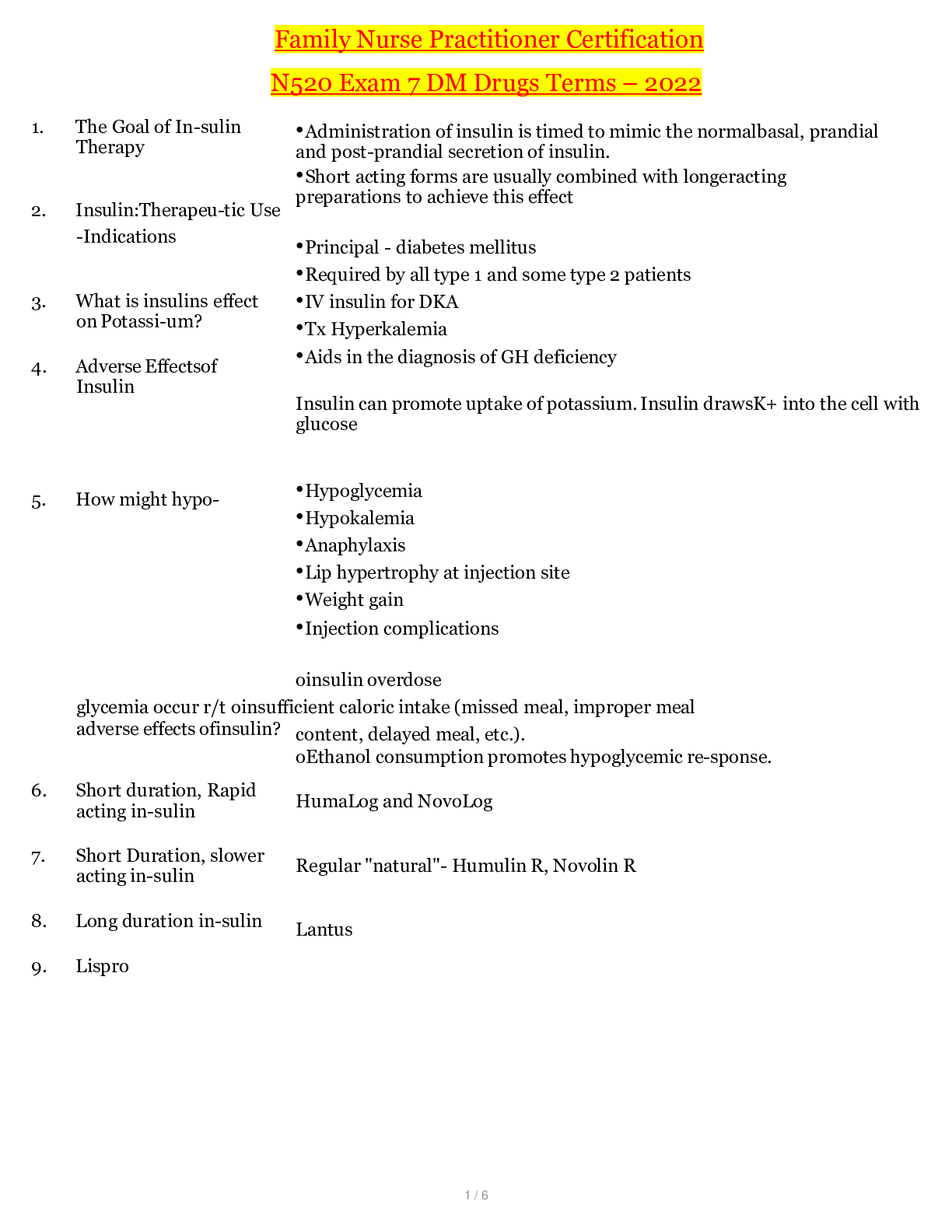 Preview image for Family Nurse Practitioner Certification | FNP 1 - N520 Exam 7 DM Drugs Terms 2022/2023